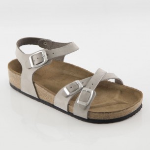Pergamon Hakiki Deri Gri Çift Şeritli Sandalet