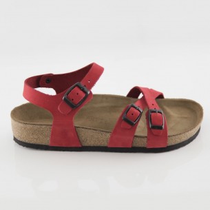 Pergamon Hakiki Deri Kırmızı Çift Şeritli Sandalet