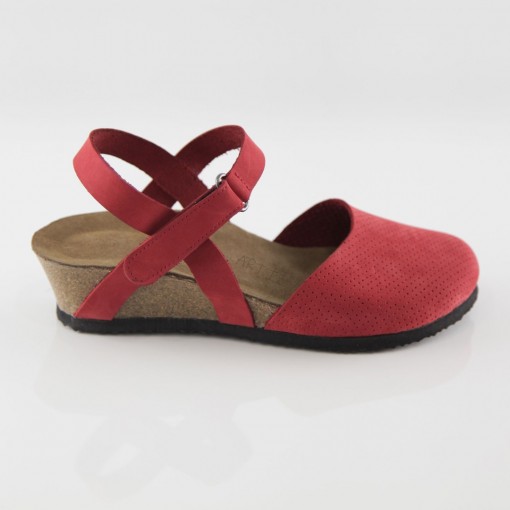 Perge Hakiki Deri Kırmızı Platform Sandalet
