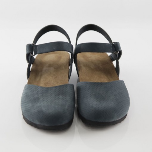 Perge Hakiki Deri Lacivert Platform Sandalet