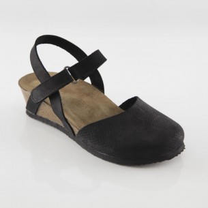 Perge Hakiki Deri Siyah Platform Sandalet
